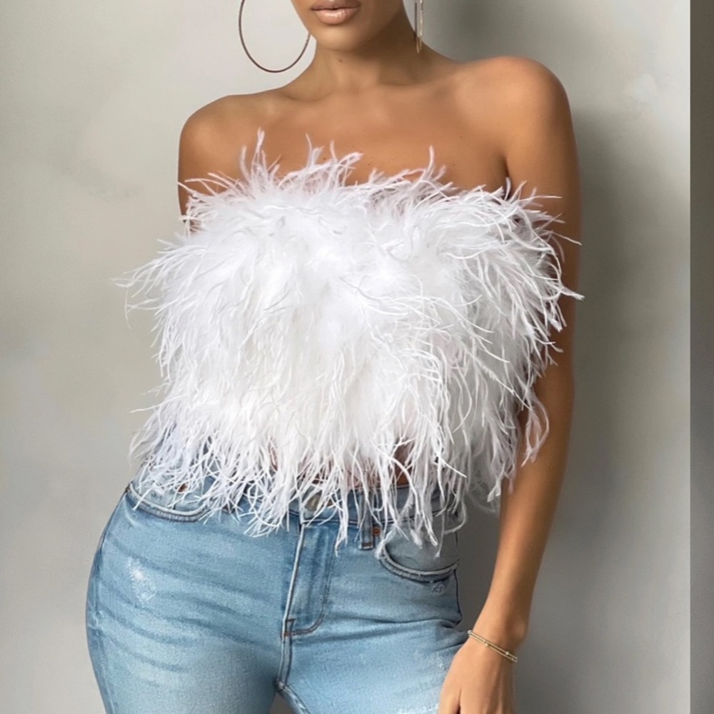 Club London White Feather Bandeau Top